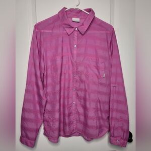 Columbia Womens Long Sleeve Button Down Shirt Roll Tab Lightweight Pink Size L